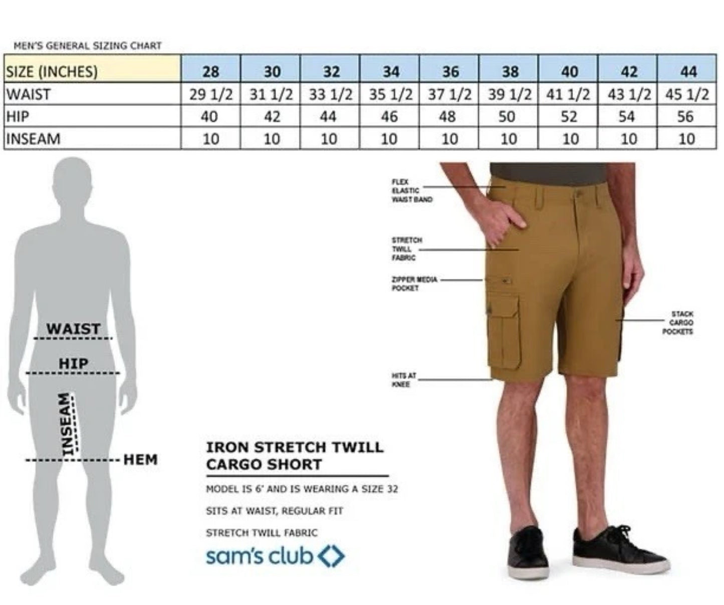 IRON Clothing Flex Waistband Stretch Hybrid Multi Pocket Cargo Short