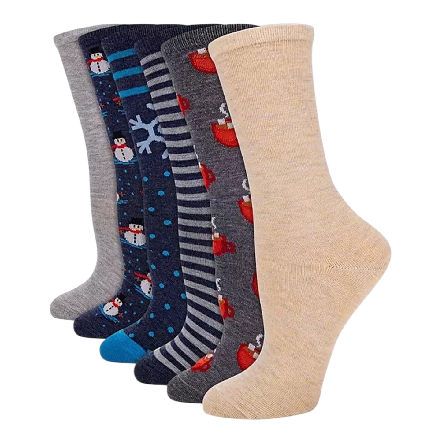 Hot Sox Women's 6-Pack Crew Sock Dogs Snowman by Underdog Liquidation