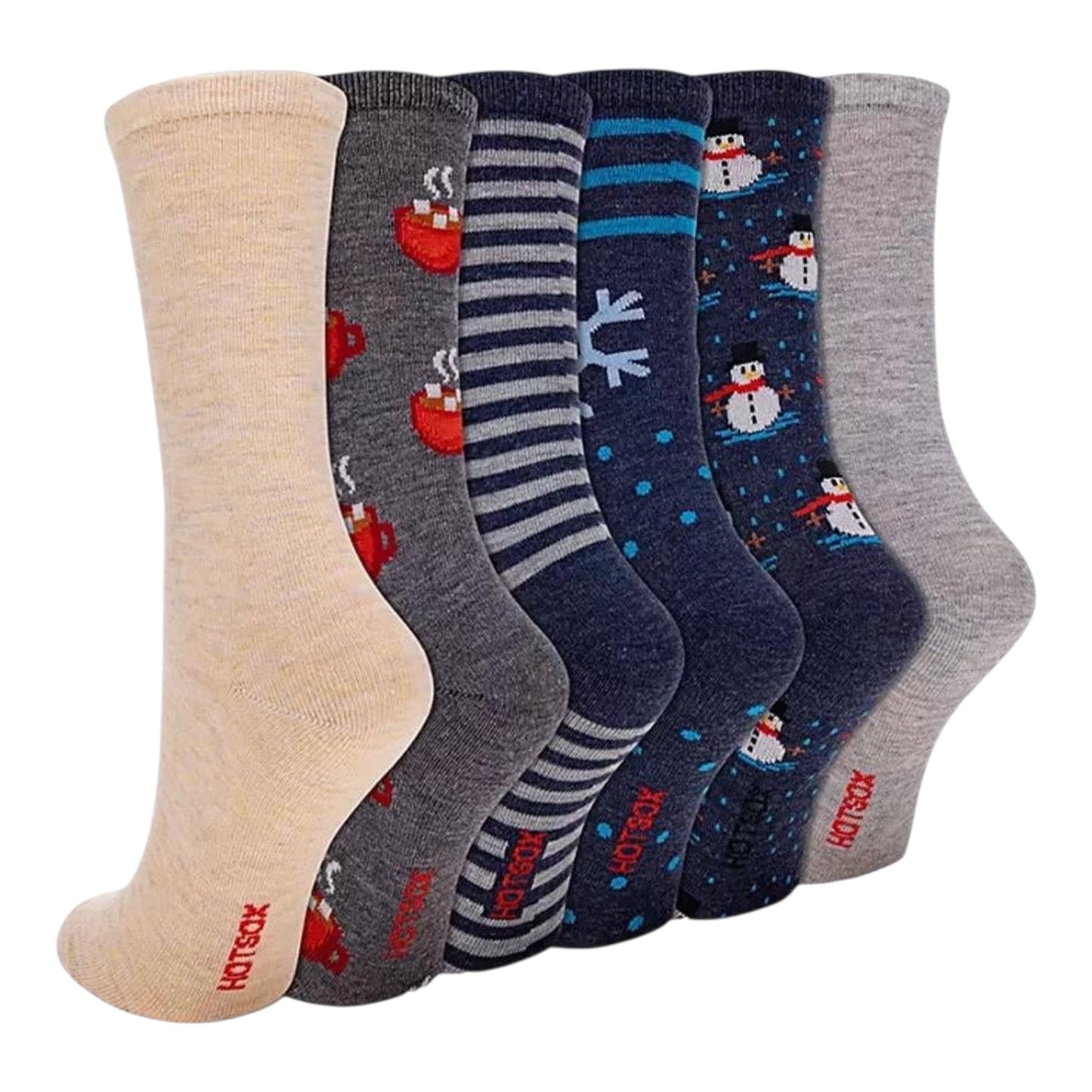 Hot Sox Women's 6-Pack Crew Sock Dogs Snowman by Underdog Liquidation
