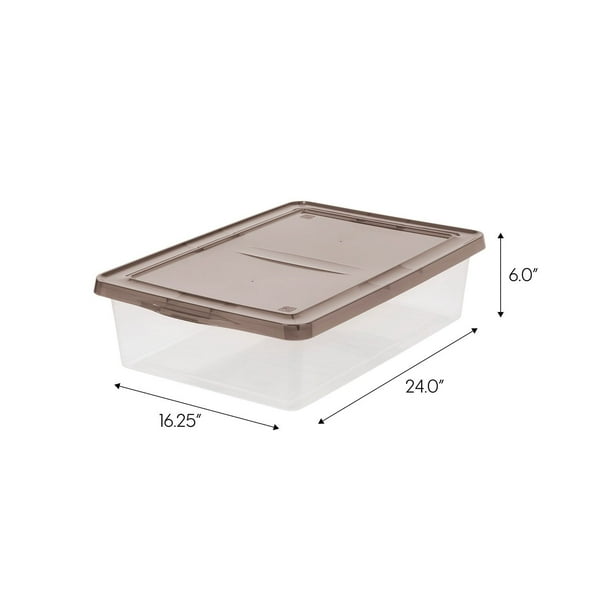 IRIS USA, 28 Quart Underbed Snap Lid Clear Plastic Storage Container, 16.25" W x 24" L x 6" H