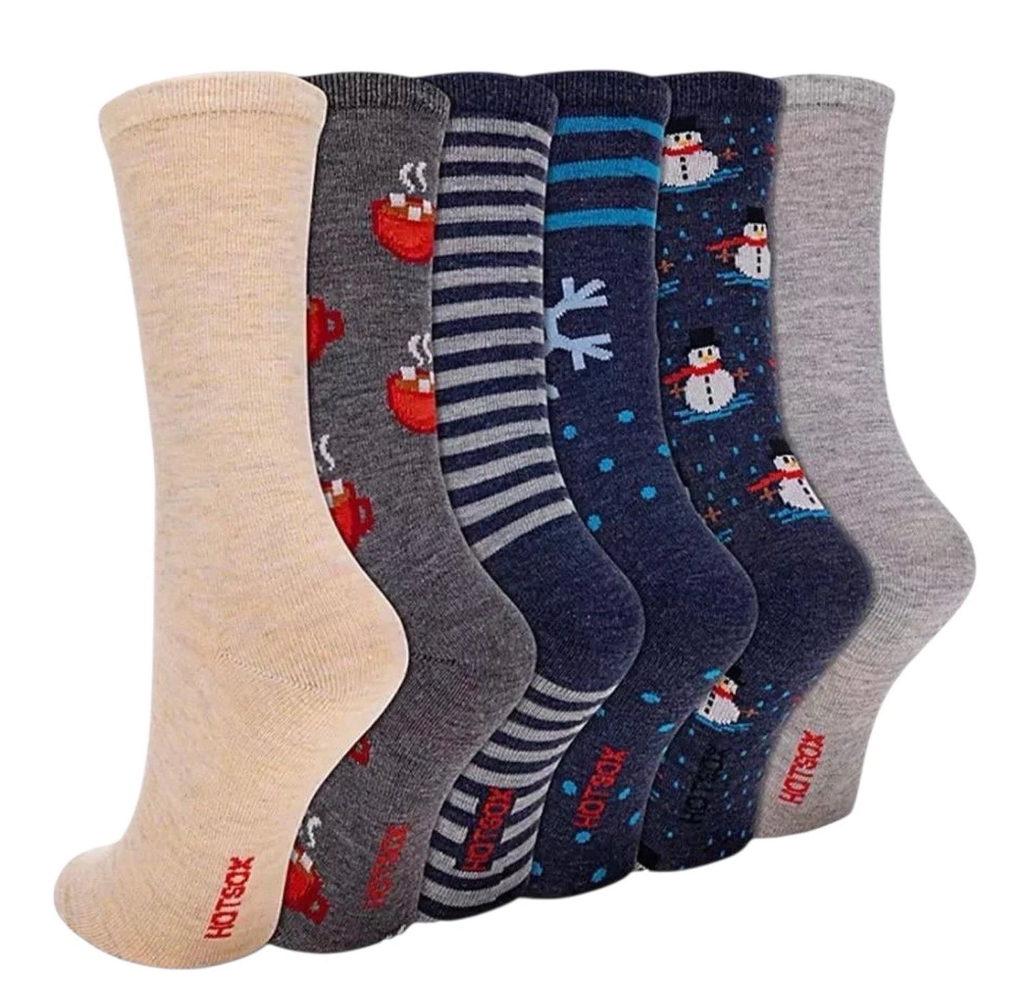 Hot Sox Women's 6-Pack Crew Sock Dogs Snowman
