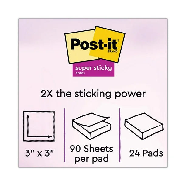 Post-it Notes Super Sticky Pads, 3" x 3", Canary Yellow, 24 Pads, 2,160 Total Sheets by Underdog Liquidation