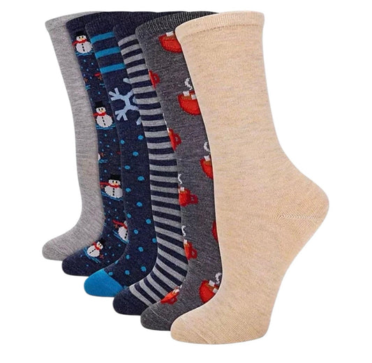 Hot Sox Women's 6-Pack Crew Sock Dogs Snowman