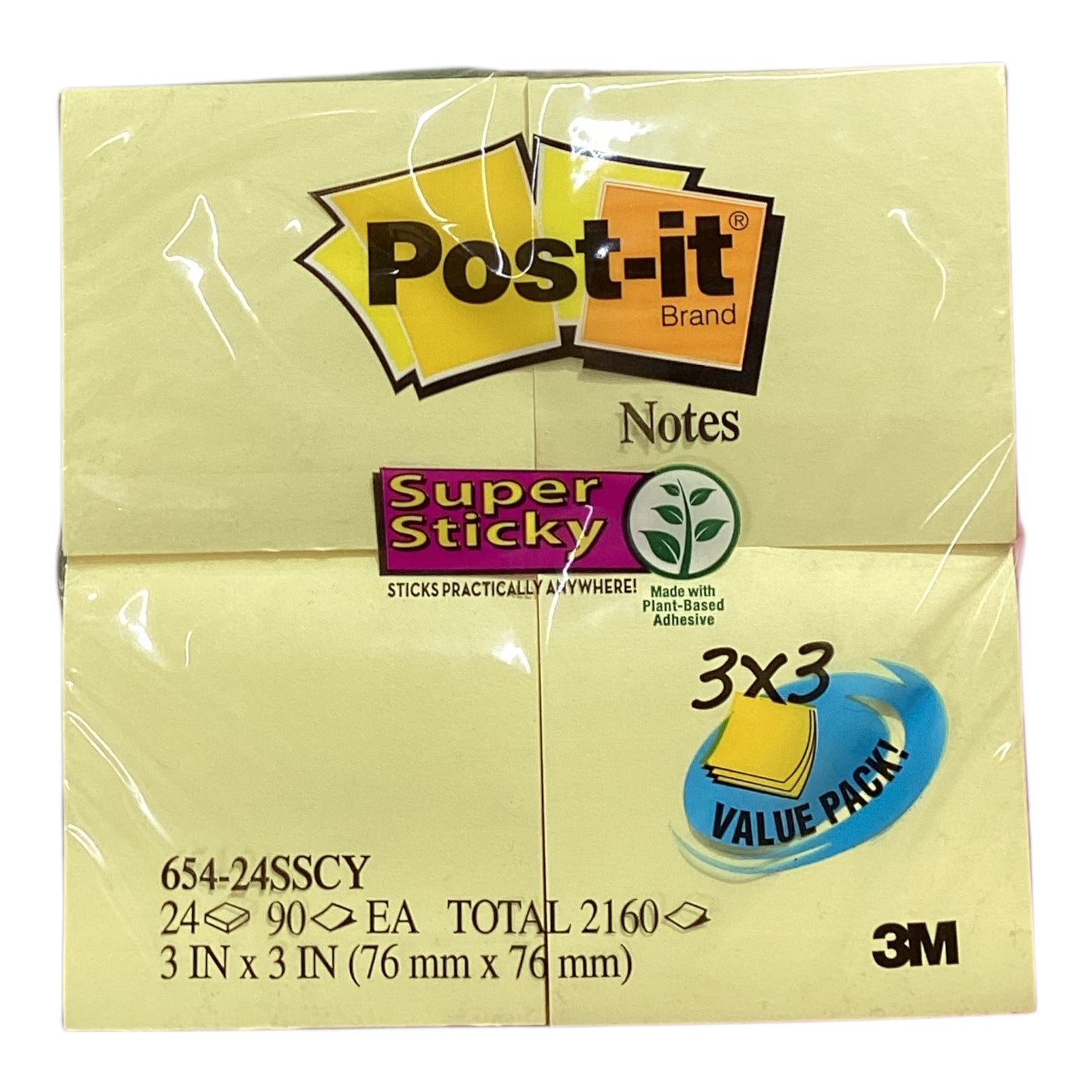 Post-it Notes Super Sticky Pads, 3" x 3", Canary Yellow, 24 Pads, 2,160 Total Sheets by Underdog Liquidation