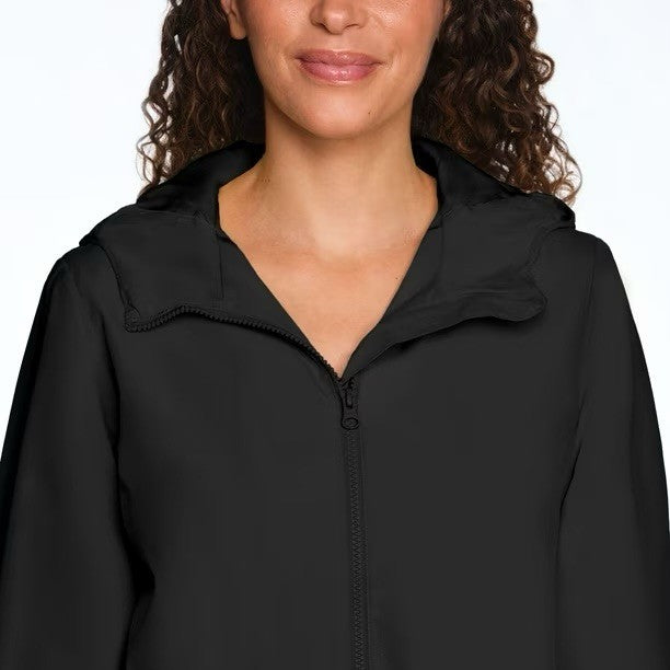 Lands’ End Women’s Black Hooded Rain Jacket With Pouch New With Tags
