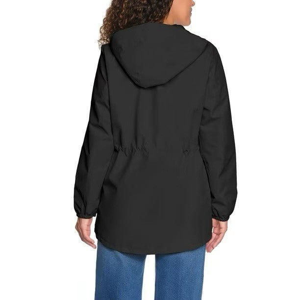 Lands’ End Women’s Black Hooded Rain Jacket With Pouch New With Tags