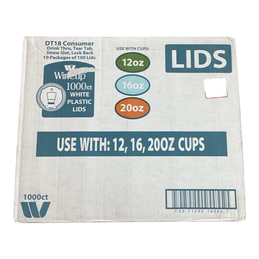 WinCup 1000ct White Foam Cup Plastic Lids (12-20oz.)