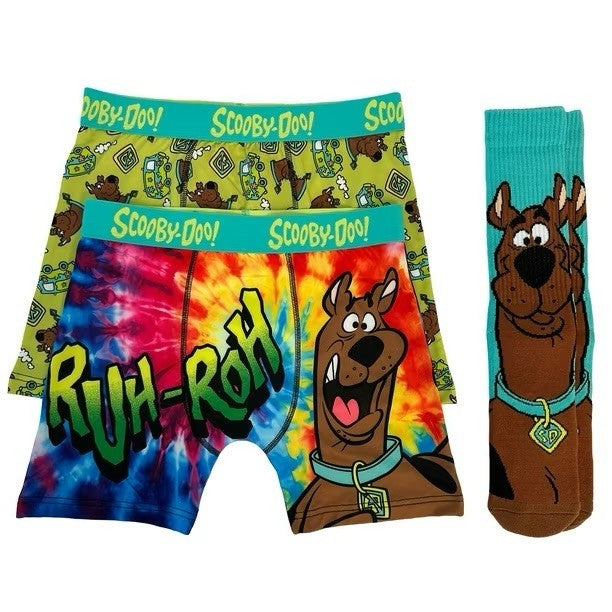 Scooby-Doo Men's 2 Pack Boxer Brief with Athletic Crew Socks Set, L(36-38)