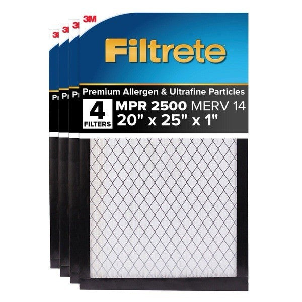 4PK Filtrete Air Filter MPR 2500 MERV 14, High Performance Filter 20X25X1