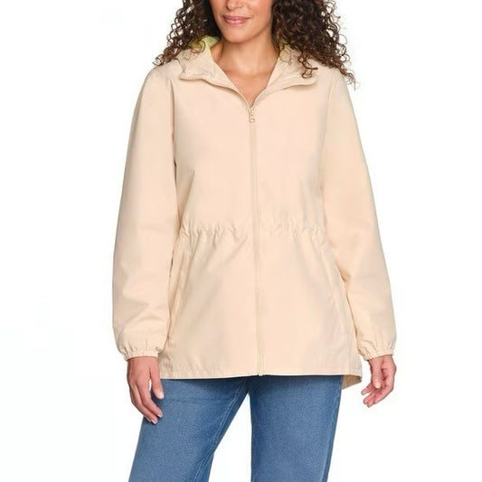 Lands’ End Women’s Cream Hooded Rain Jacket With Pouch New With Tags