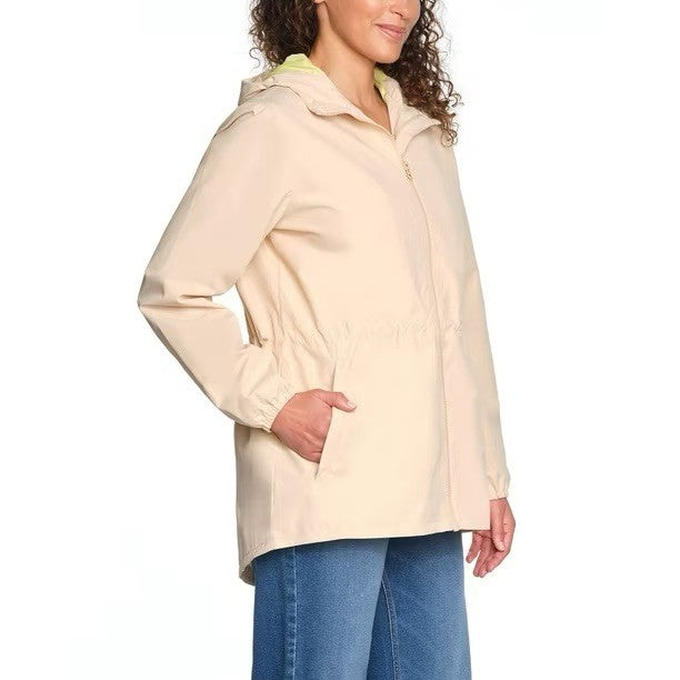 Lands’ End Women’s Cream Hooded Rain Jacket With Pouch New With Tags