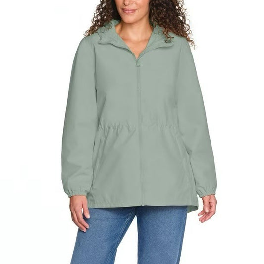 Lands’ End Women’s Green Hooded Rain Jacket With Pouch New With Tags