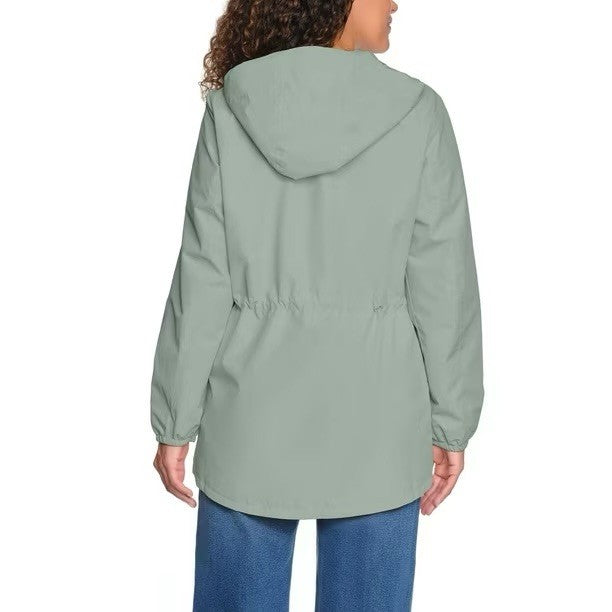 Lands’ End Women’s Green Hooded Rain Jacket With Pouch New With Tags