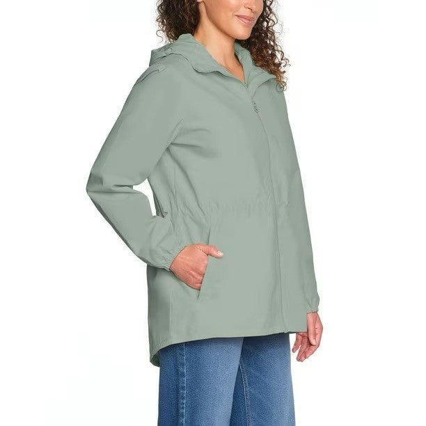 Lands’ End Women’s Green Hooded Rain Jacket With Pouch New With Tags