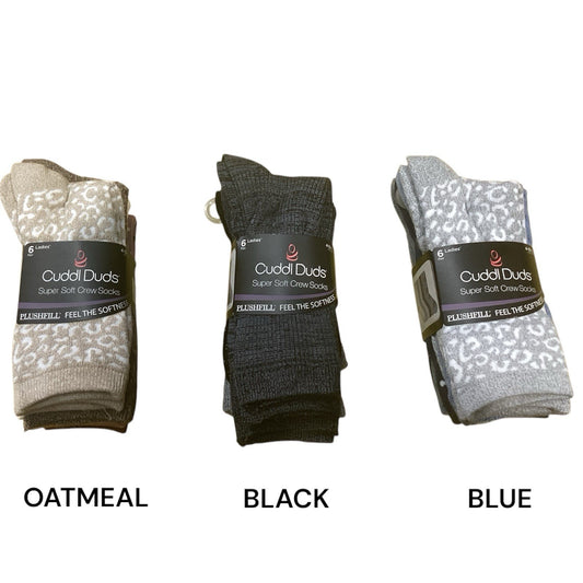 Cuddl Duds Women's Plushfill Super Soft Comfort Crew Socks, 6 Pair
