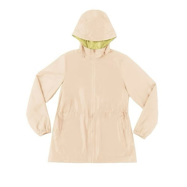 Lands’ End Women’s Cream Hooded Rain Jacket With Pouch New With Tags