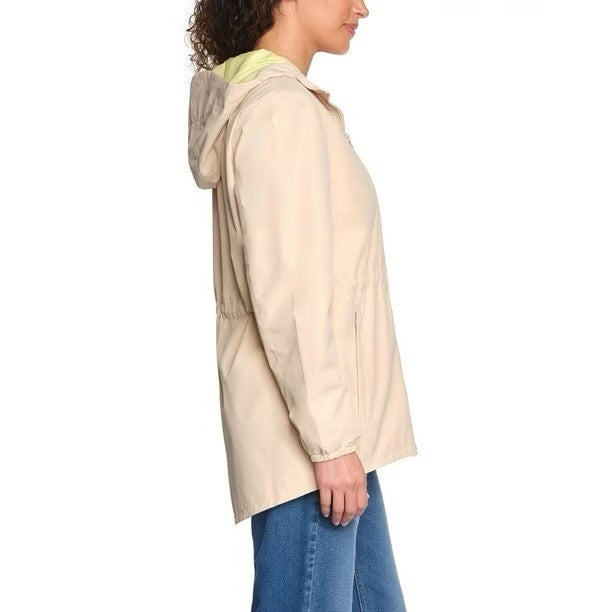 Lands’ End Women’s Cream Hooded Rain Jacket With Pouch New With Tags