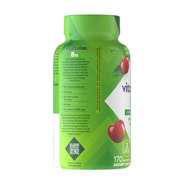Vitafusion Extra Strength B12 Gummy Vitamins Cherry, 170 Count, EXP 11-2026