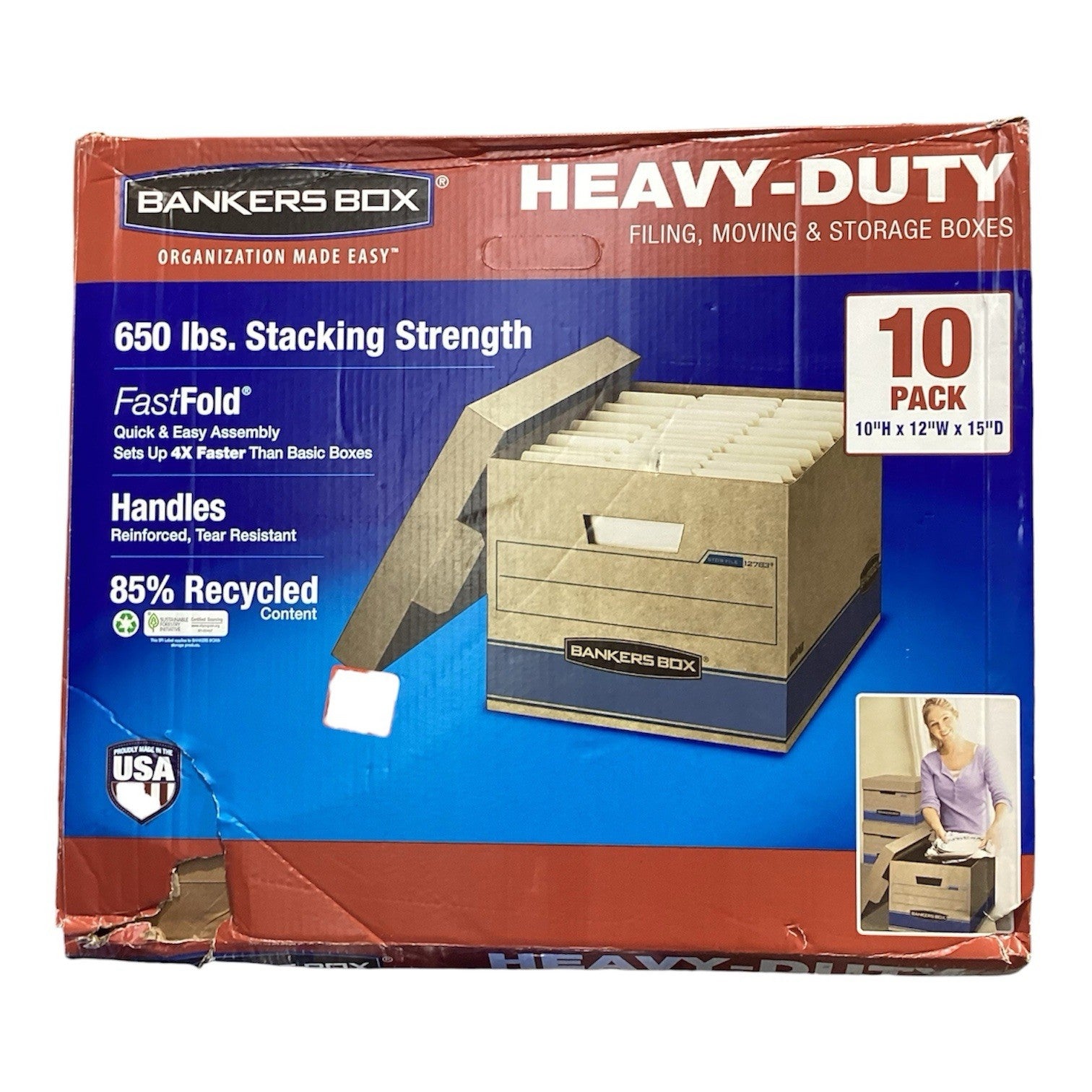 Bankers Box Heavy Duty Storage Boxes, 10" x 12" x 15" 10 Pack, Kraft Brown
