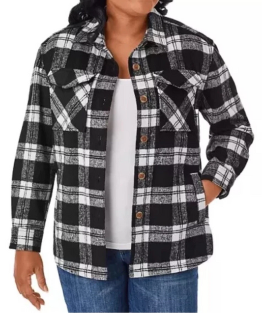 MM Relaxed Fit Button Front Plaid Shacket by Underdog Liquidation