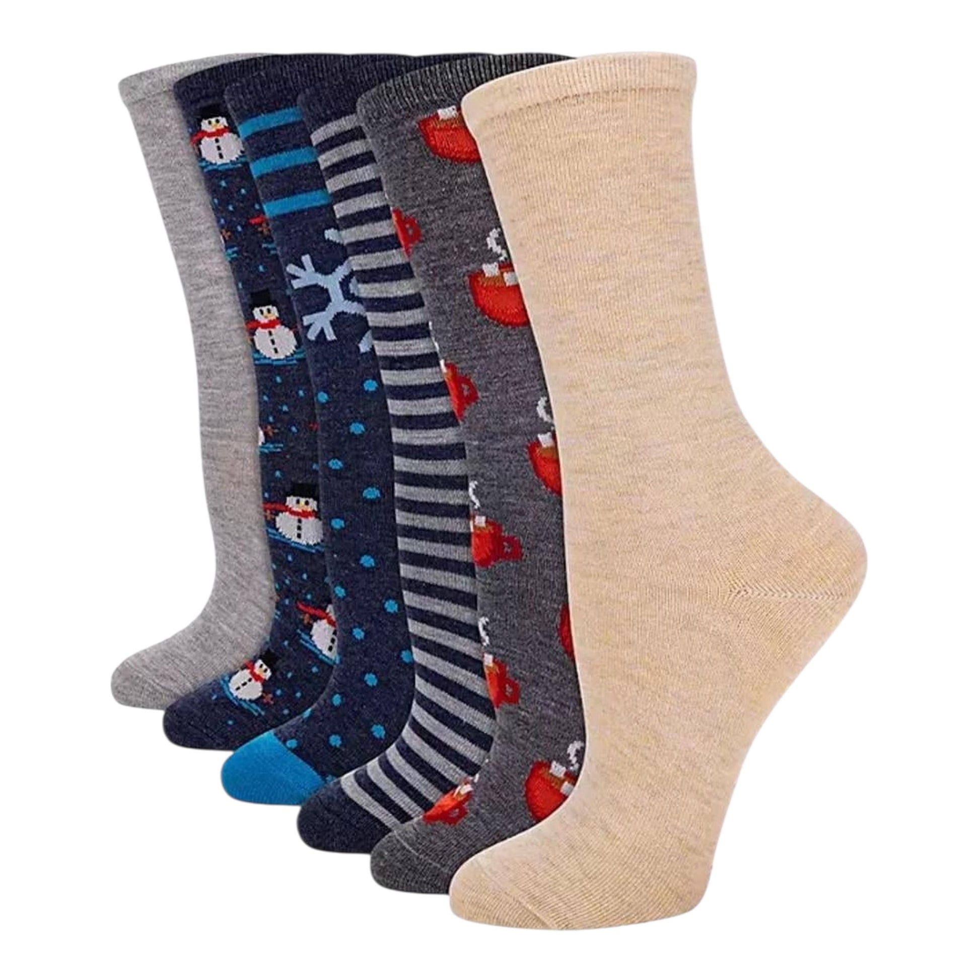 Hot Sox Women's 6-Pack Crew Sock Dogs Snowman by Underdog Liquidation