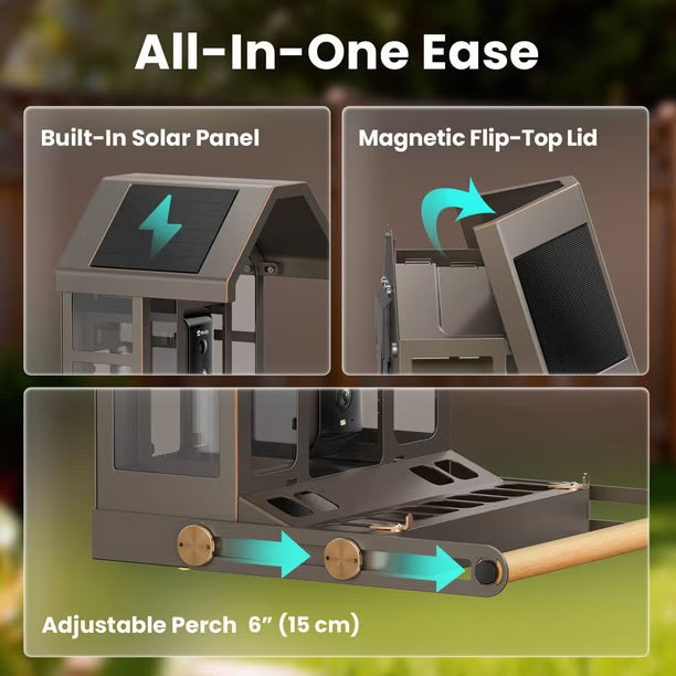 Birdfy Smart Metal Bird Feeder with Built-in Solar Panel and AI Camera