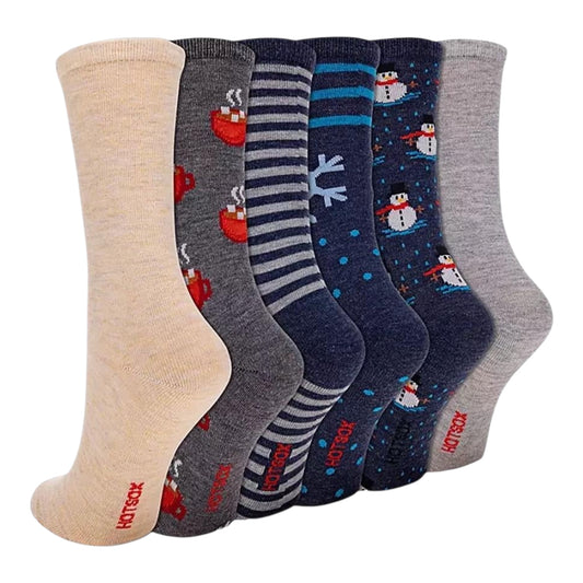 Hot Sox Women's 6-Pack Crew Sock Dogs Snowman by Underdog Liquidation