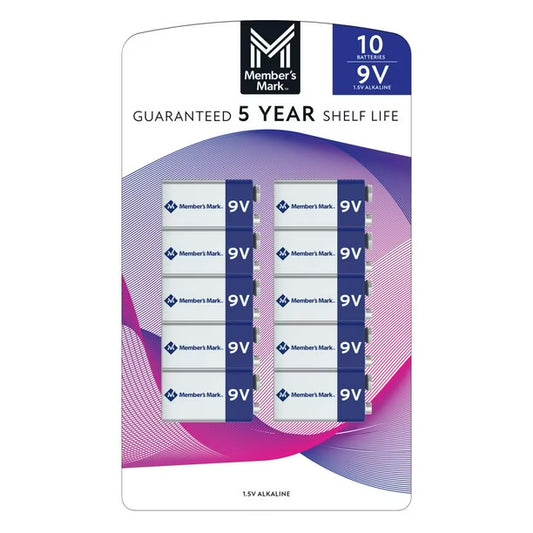 10PK Member's Mark 9V Alkaline Batteries