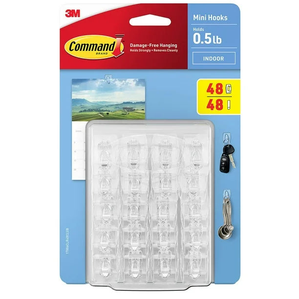 Command Mini Wall Hooks, Clear 48 Hooks + 48 Command Strips by Underdog Liquidation