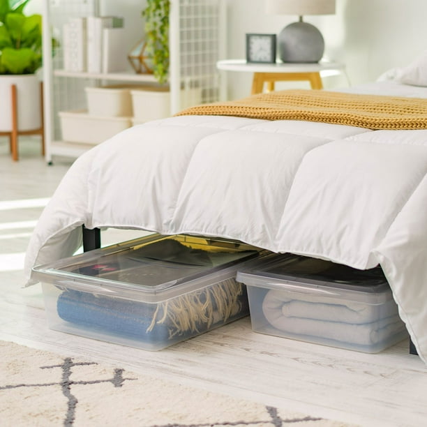 IRIS USA, 28 Quart Underbed Snap Lid Clear Plastic Storage Container, 16.25" W x 24" L x 6" H