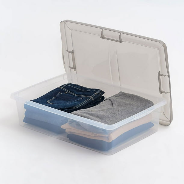 IRIS USA, 28 Quart Underbed Snap Lid Clear Plastic Storage Container, 16.25" W x 24" L x 6" H